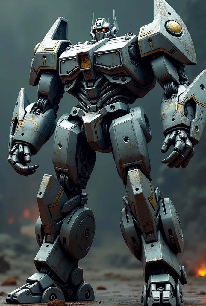 (photorealism:1.2), Large massive gray Decepticon robot film