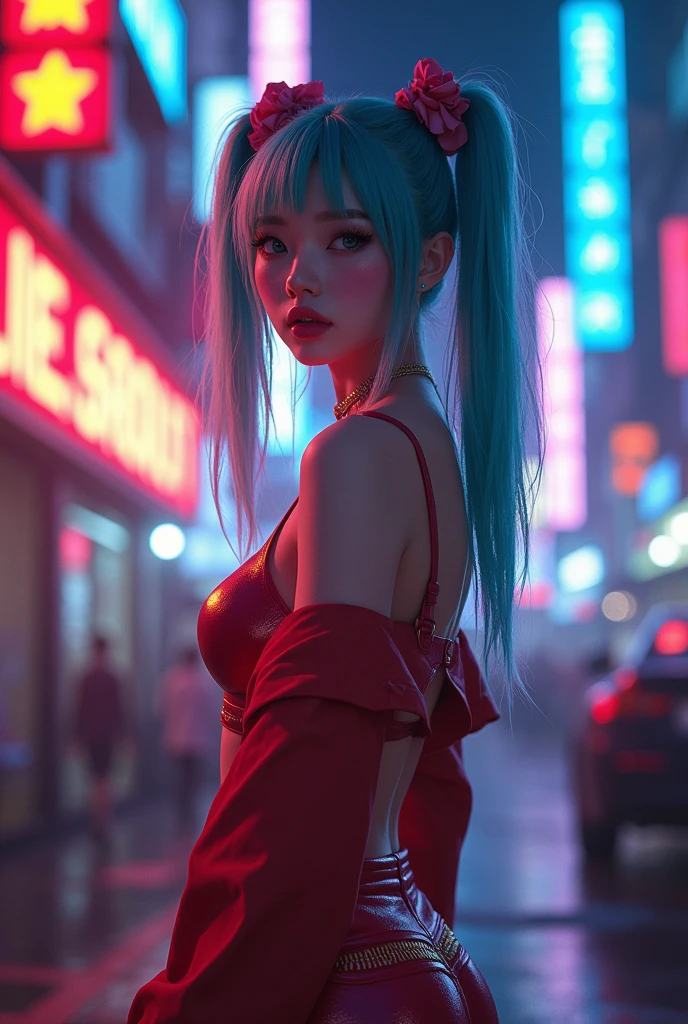 masterpiece, best quality, HuTaoV4, 1girl, solo, blush, rainbow twintails, white long hair, rainbow  hair between eyes, ((streetwear clothes)), city, outdoors, night, movie poster, extremely detailed 8K, smooth, high resolution, ultra quality, cinematic lighting, ambient occlusion, hd, 2k, 4k, 8k, 16k, extremely detailed anime, detailed faces, perfect composition, wide shot, atmospheric lighting, very sexy, lift skirt, uncensored, nsfw, sin censura, large breast,