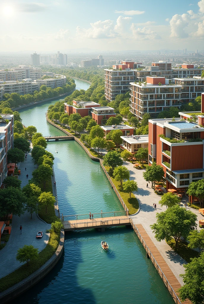 Recreation area, urban project, green areas and Magdalena River in Barranquilla, Atlantic, colombia, with cultural spaces as art, dance and shopping and eating areas that can be seen on a map