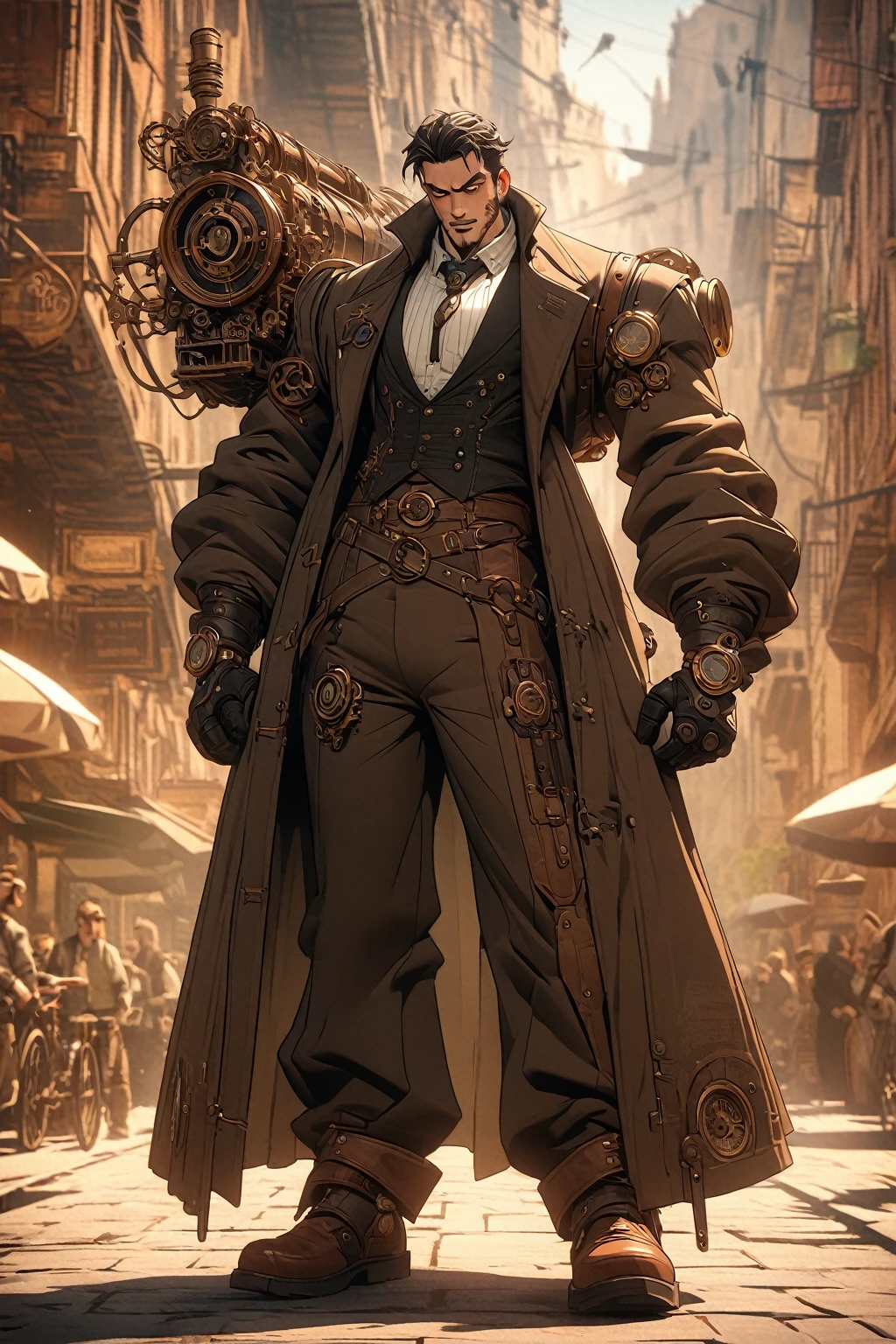 Cartoon，The Bible shines in the sky，steampunk style，Super fine，8K，Superb mechanical depictions，Overclocked renderer，upper body,