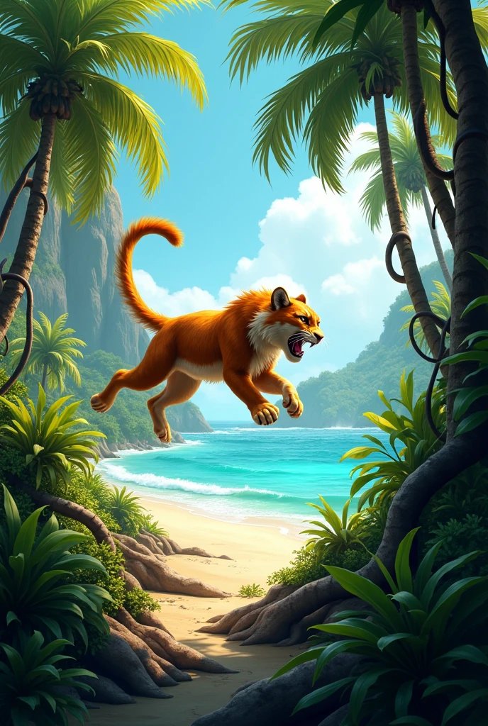 Animal playing jungle near to sea
