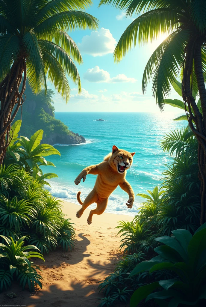 Animal playing jungle near to sea