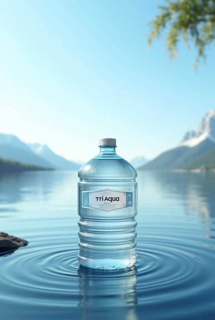 Image with water in the background and in the foreground a 20-liter jug that says Tri Aqua on the label