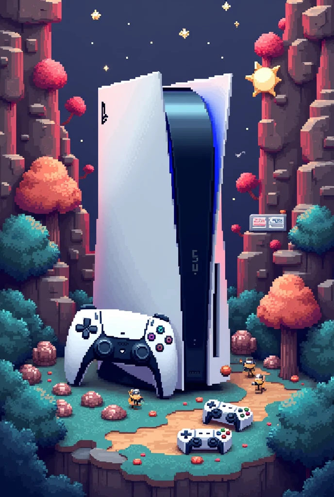 Playstation pixel art mini world with a ps5 in the center