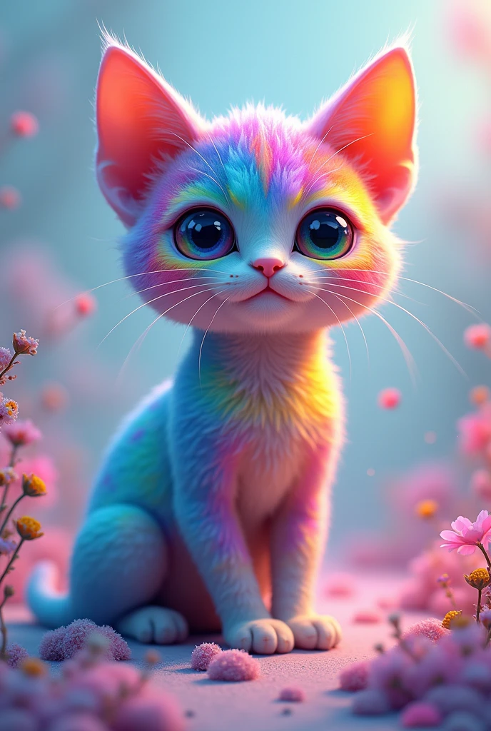 A ai art cat ,having rainbow face and body.
he look o