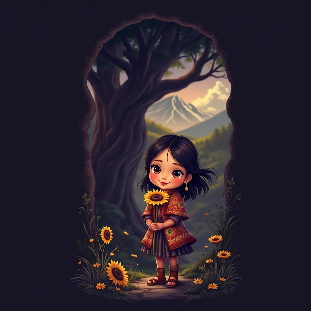 Cute pahadi girl holding sunflower 