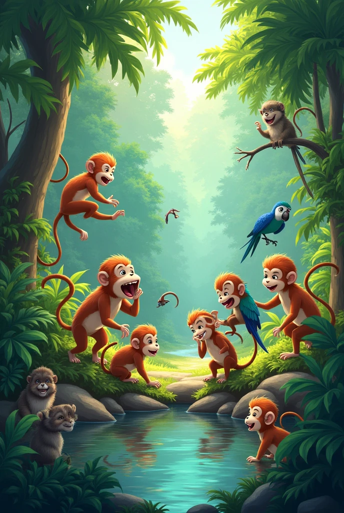 Animals playing jungle near to see