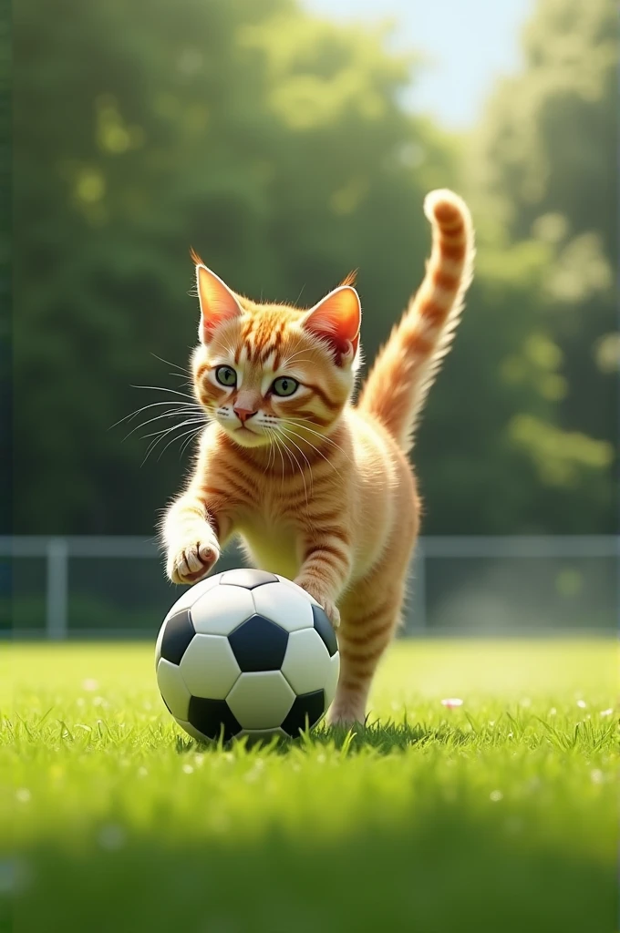 Cat playing soccer