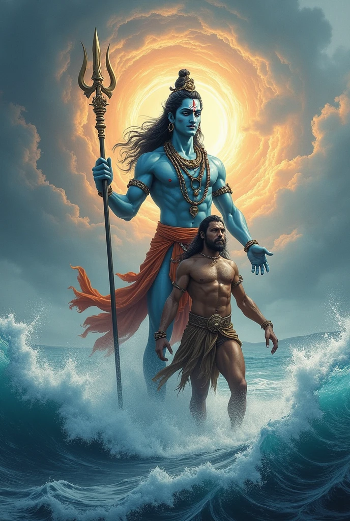 Lord shiva with lord hanuman on ocean