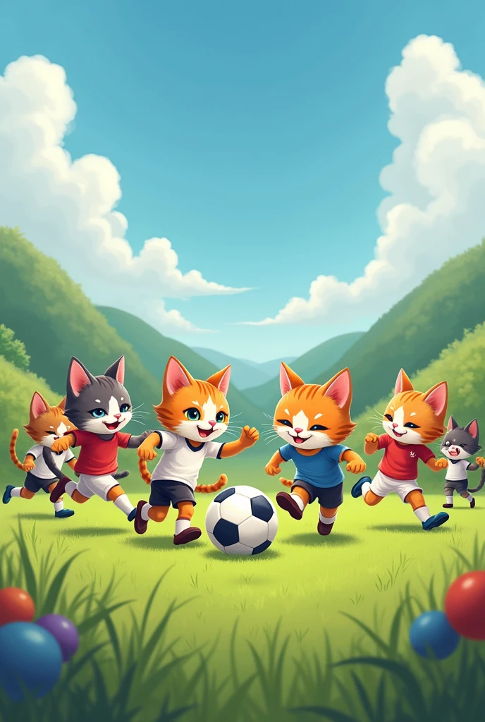 Cats playing soccer