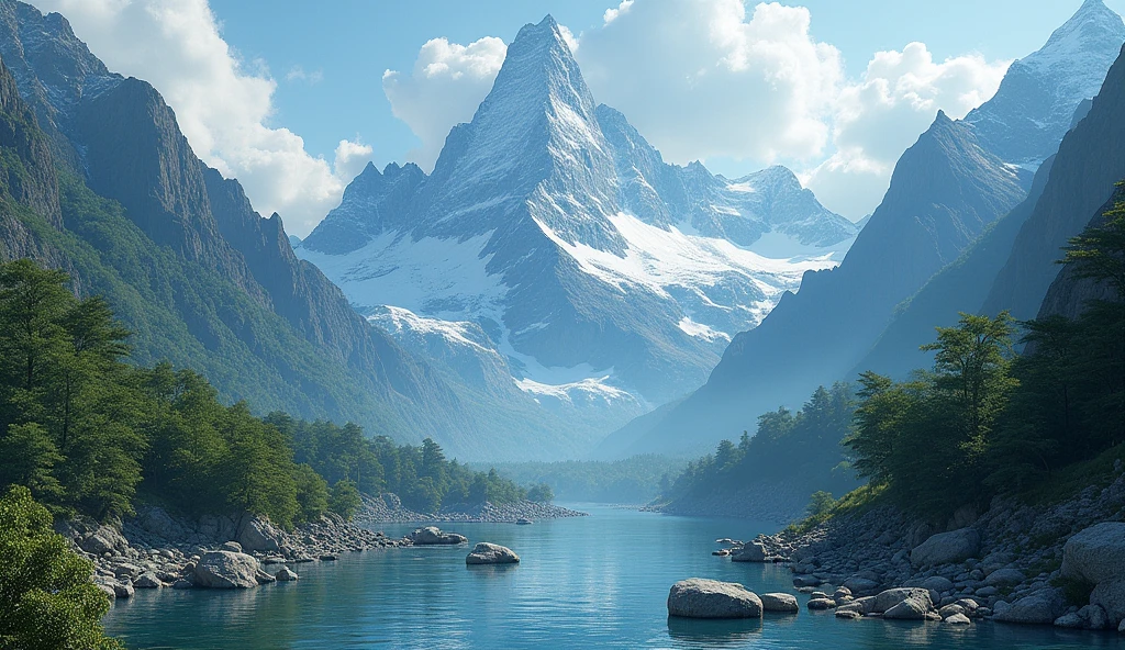 Mountains with many rivers between them(best quality,4K,8k,High level,masterpiece:1.2),Ultra Detailed,(lifelike,Photo real,Photo real:1.37)