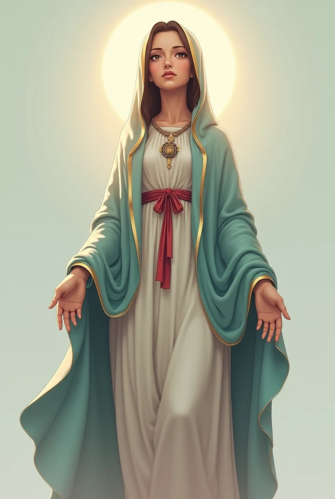 Virgin of Guadalupe looking straight ahead in modern anime style and texture smoothing
