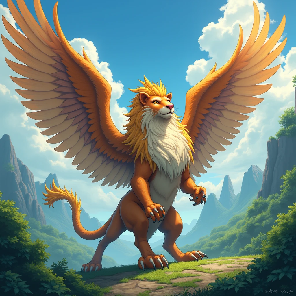 Griffin, by Studio Ghibli Style, Ghibli color, Miyazaki Hayao style, (best quality, masterpiece, photorealistic), very aesthetic, perfect composition, intricate details, ultra-detailed, vivid colors