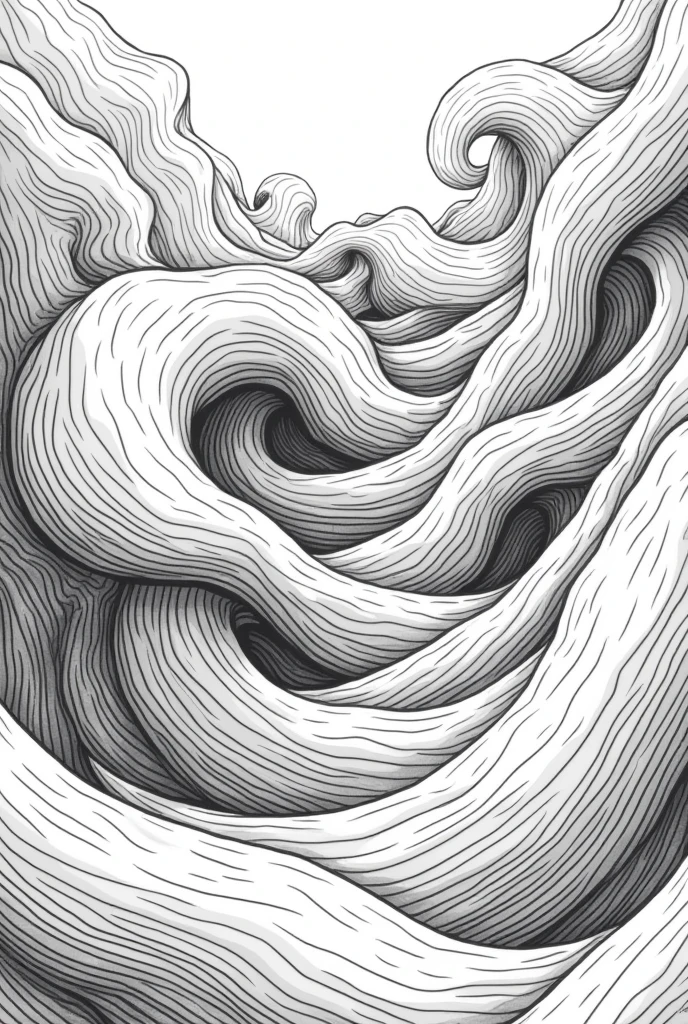 Tube-shaped waves in black and white sketch style. no back ground.