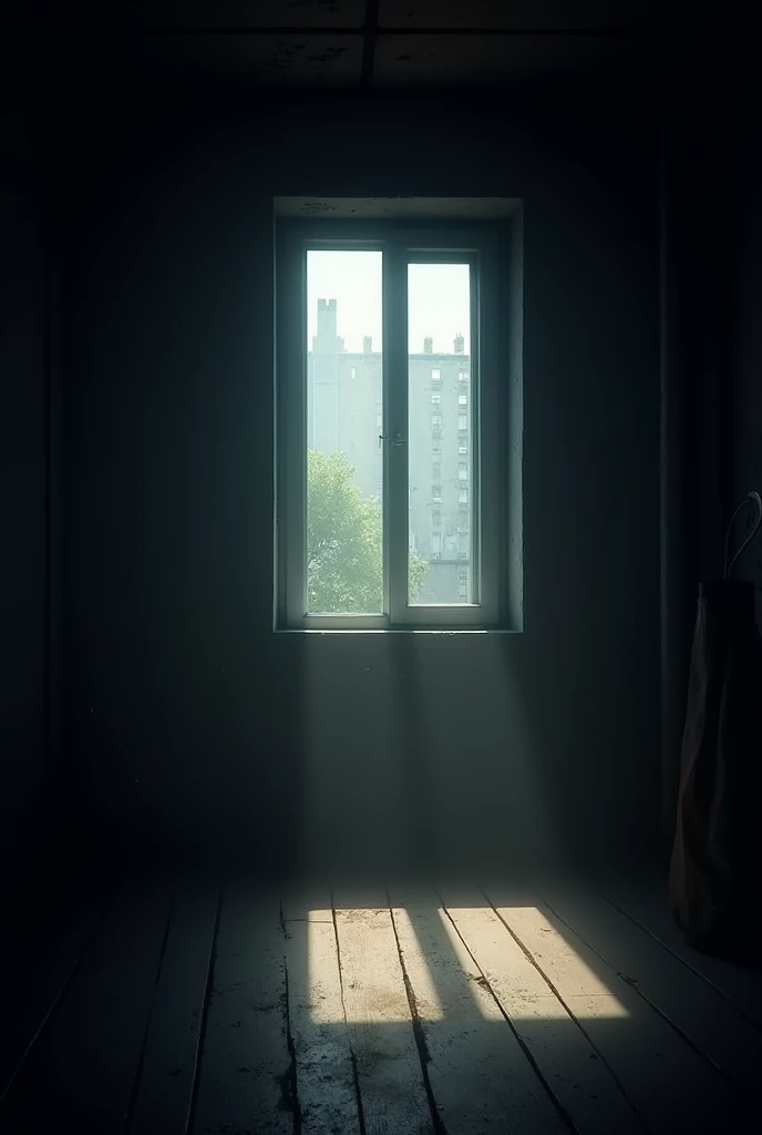 dark room with an open window 