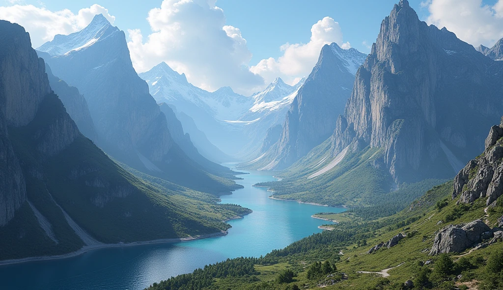 Mountains with many rivers between them，There are no flowers and trees(best quality，4K，8k，High level，masterpiece：1.2），Ultra Detailed，（lifelike，Photo real，Photo real：1.37）