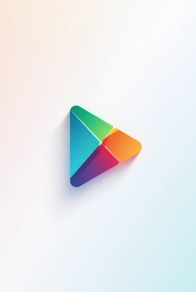 The logo is inspired by the Google Play Store logo, featuring a triangular shape with a white background inside the triangle. written inside it. The design retains color variations with vibrant and matte tones, presenting a modern, dynamic, and professional look. The triangle's shape is rotated  slightly to add a unique twist, and the overall design maintains a minimalist and clean appearance.