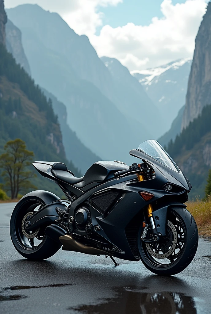 (Custom Sport Bike "AUDI"), (company logo in large characters in the center of the photo), Commercial photo shoot, epic landscapes all around..., Highly Detailed Features, Insanely ultra realistic, insanely photo realistic, Insanely high overall quality, insanely high detail, insanely high overall resolution, Insanely high overall sharpness, Insanely high overall quality текстур,