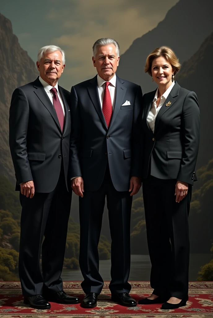 Create an image showing Sebastian Piñera, Michelle Bachelet and Gabriel Boric together in an image from Ancho 6.6 high 7.3