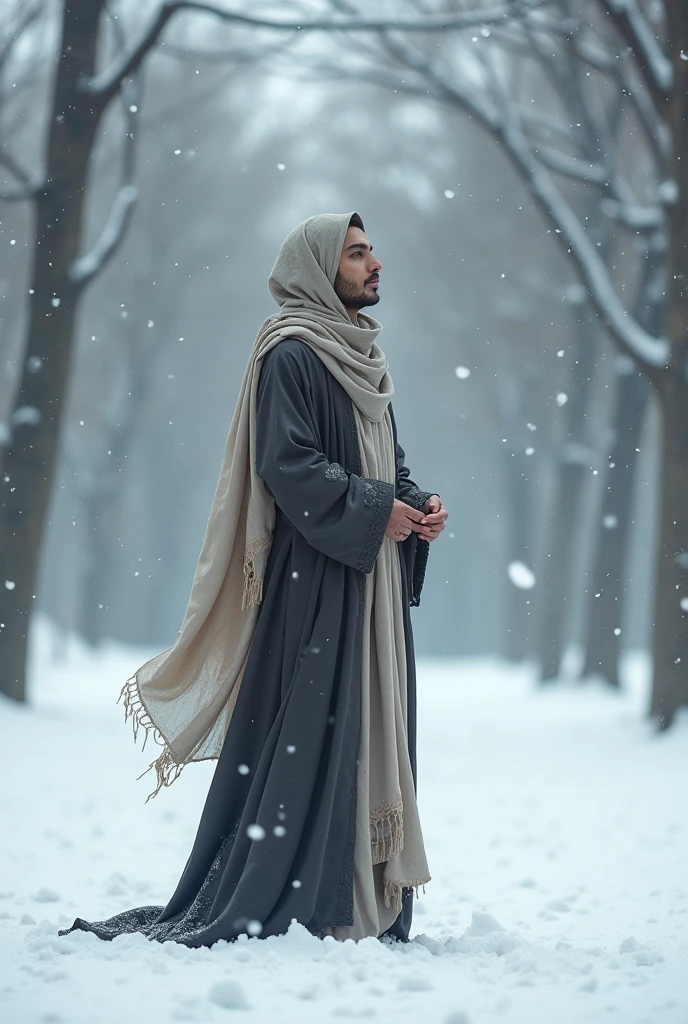 Muslim in snowfall