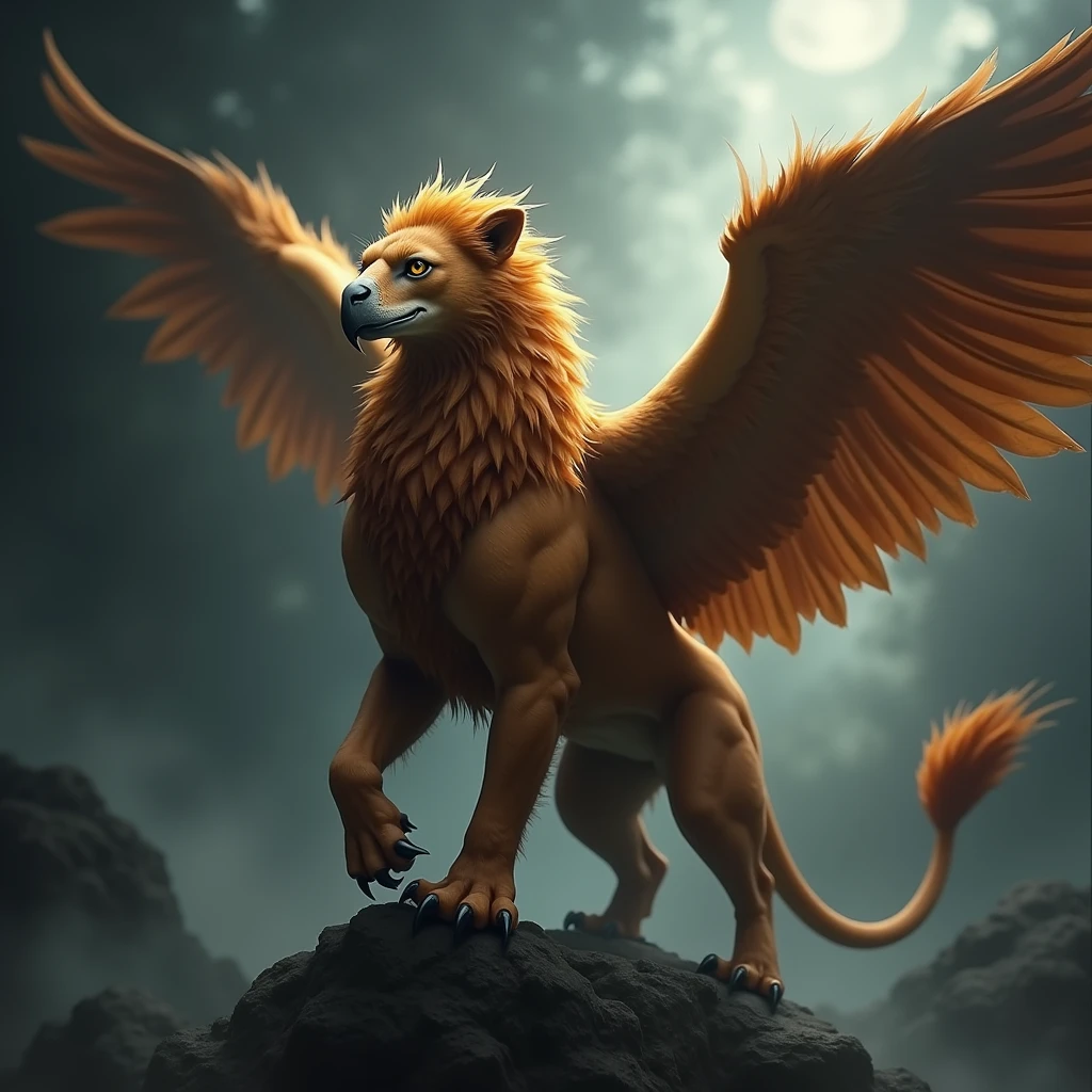 Griffin, dark幻想艺术，dark，Moody，dark幻想风格, (best quality, masterpiece, photorealistic), very aesthetic, perfect composition, intricate details, ultra-detailed, vivid colors