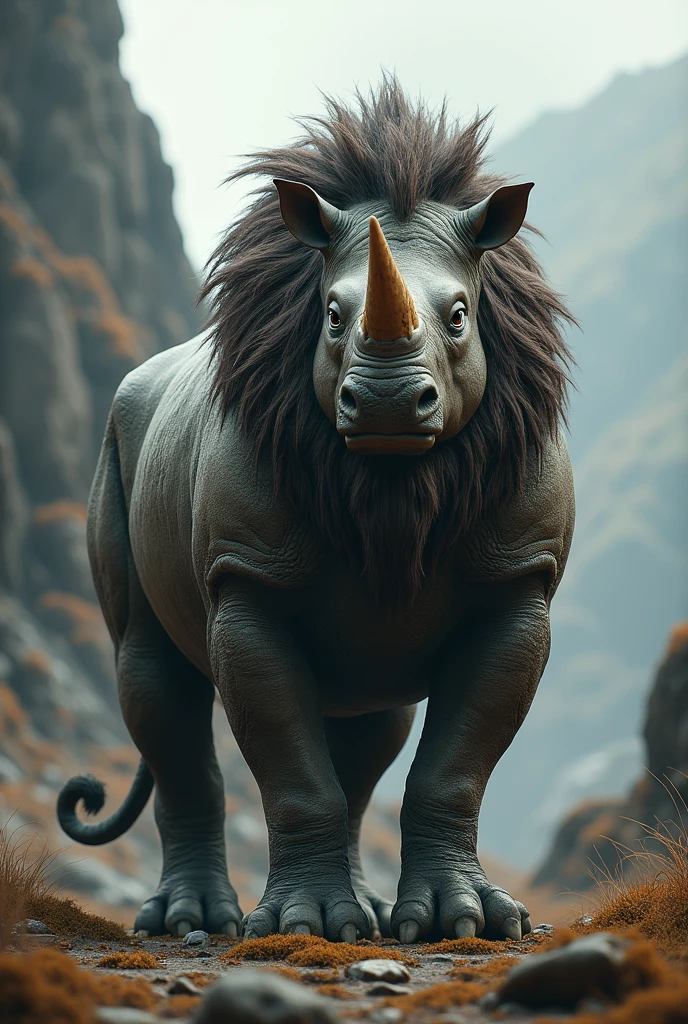 A fusion between a rhinoceros and a lion
