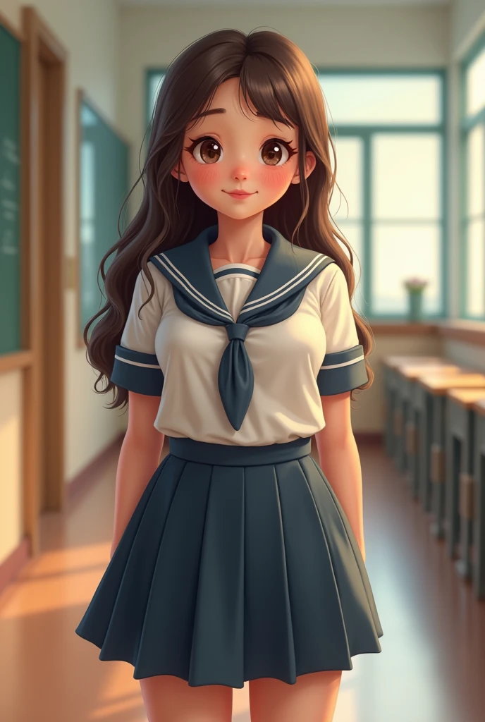 Cute, curvy, chubby teenage girl in school clothes 