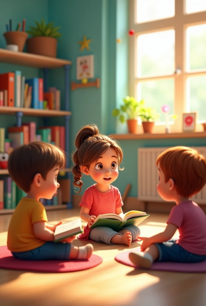 Image of preschool children reading a story that says Story reading animated image