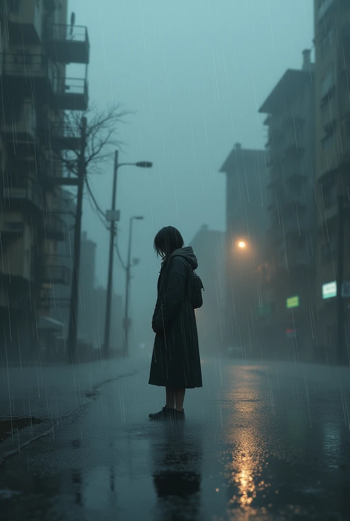 A person alone in the rain