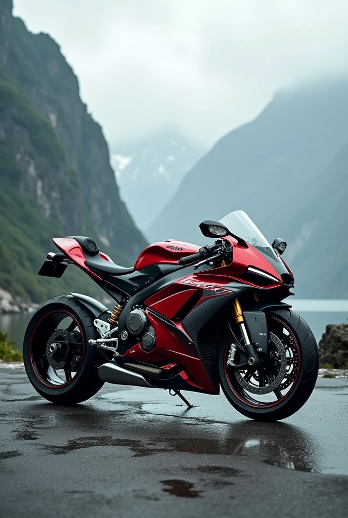 (Custom Sport Bike "AUDI"), (the word AUDI in large letters at the bottom center of the photo), Commercial photo shoot, epic landscapes all around...,  Highly Detailed Features, Insanely ultra realistic, insanely photo realistic, Insanely high overall quality, insanely high detail, insanely high overall resolution, Insanely high overall sharpness, Insanely high overall quality текстур,