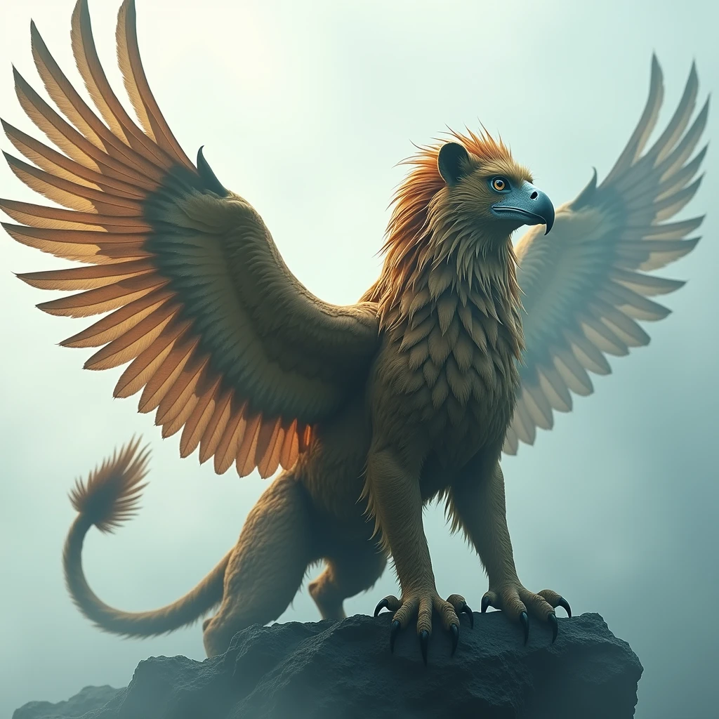 Griffin, Double exposure style, double image ghosting effect, image combination, (best quality, masterpiece, photorealistic), very aesthetic, perfect composition, intricate details, ultra-detailed, vivid colors