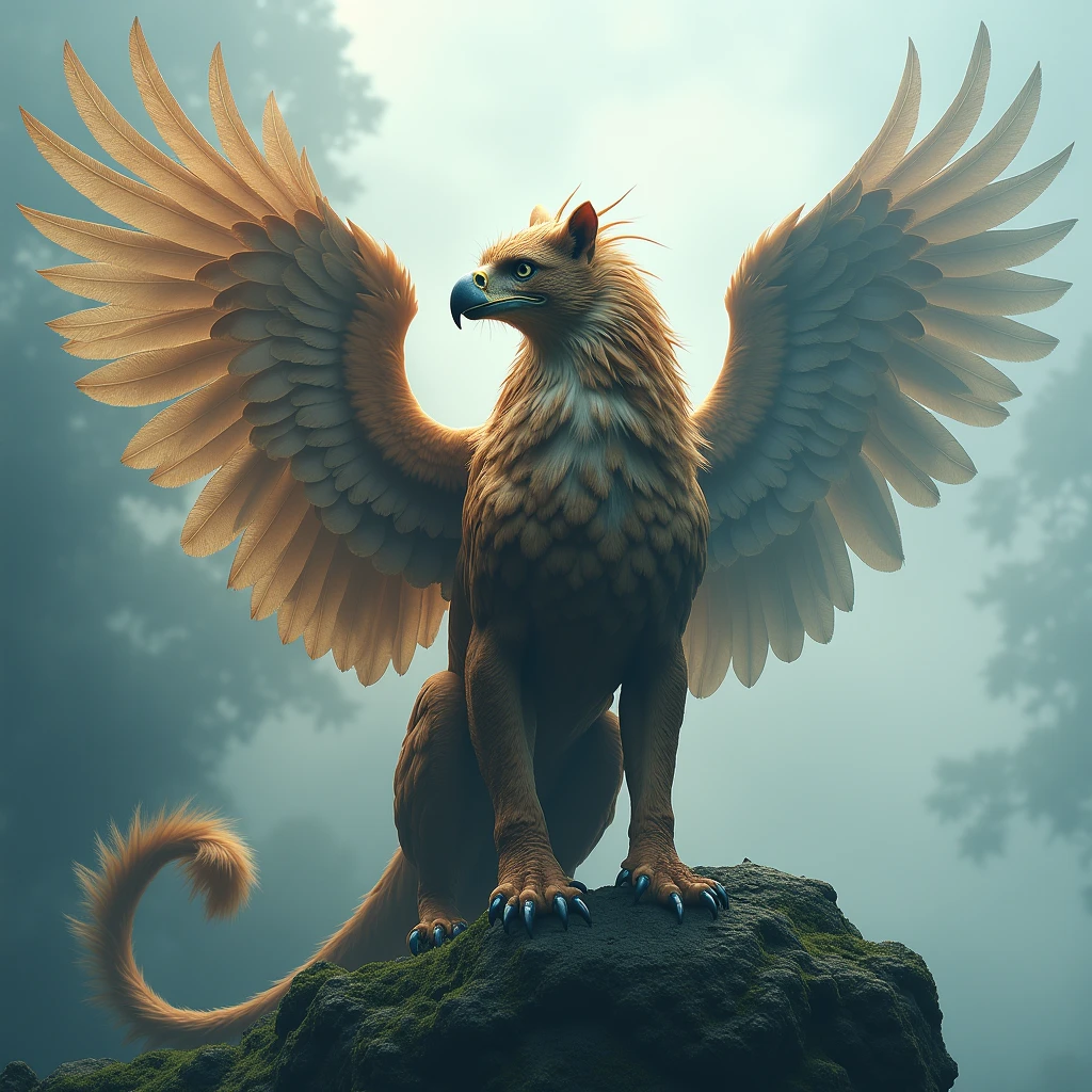 Griffin, Double exposure style, double image ghosting effect, image combination, (best quality, masterpiece, photorealistic), very aesthetic, perfect composition, intricate details, ultra-detailed, vivid colors