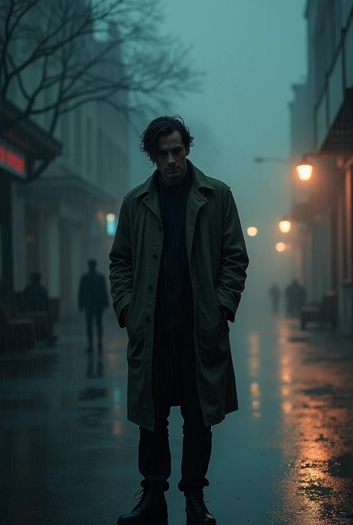 A person alone in the rain of the male gender and who has a counterpart being happy
