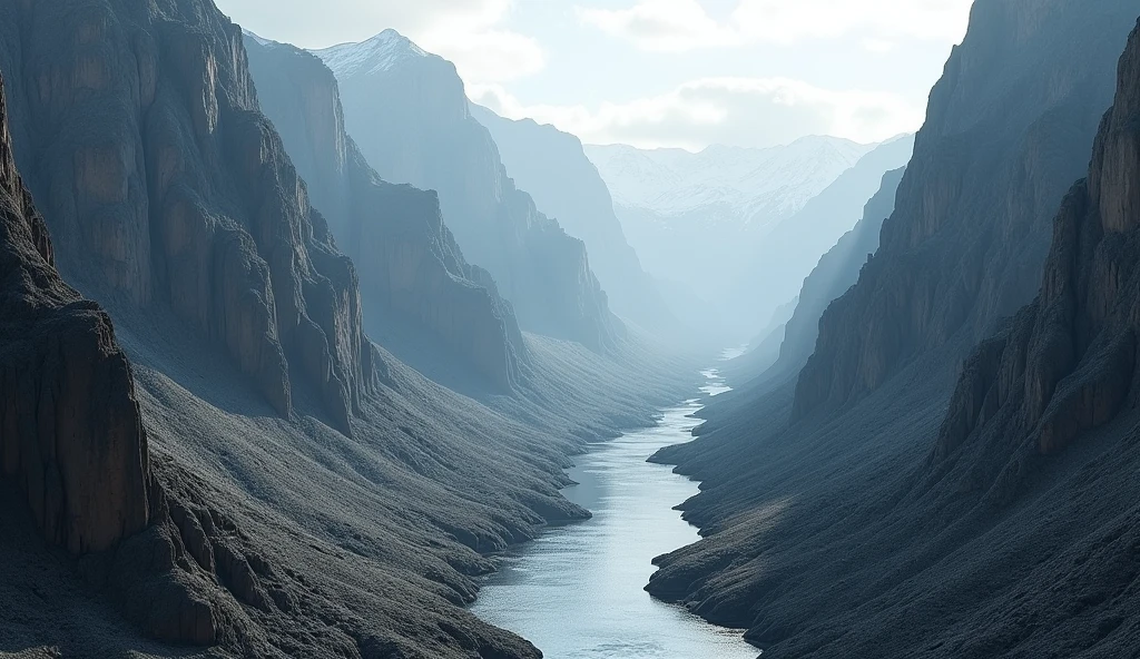 There are many deep rivers among the mountains,The mountain is bare with no plants.(best quality,4K,8k,High level,masterpiece:1.2),Ultra Detailed,(lifelike,Photo real,Photo real:1.37)