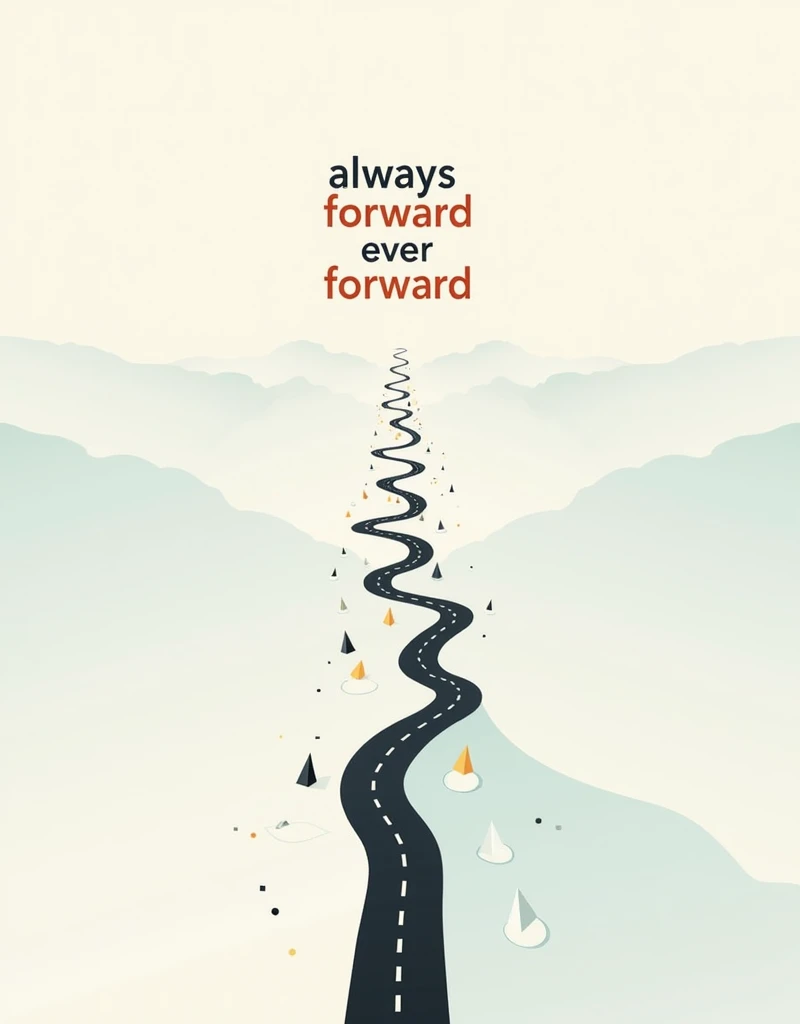 A series of interconnected paths or trails, symbolizing different journeys or directions, with the phrase "Always Forward" (ever forward). Each path could have a different style (dotted, Solid, etc.) to represent different types of movement in a frame