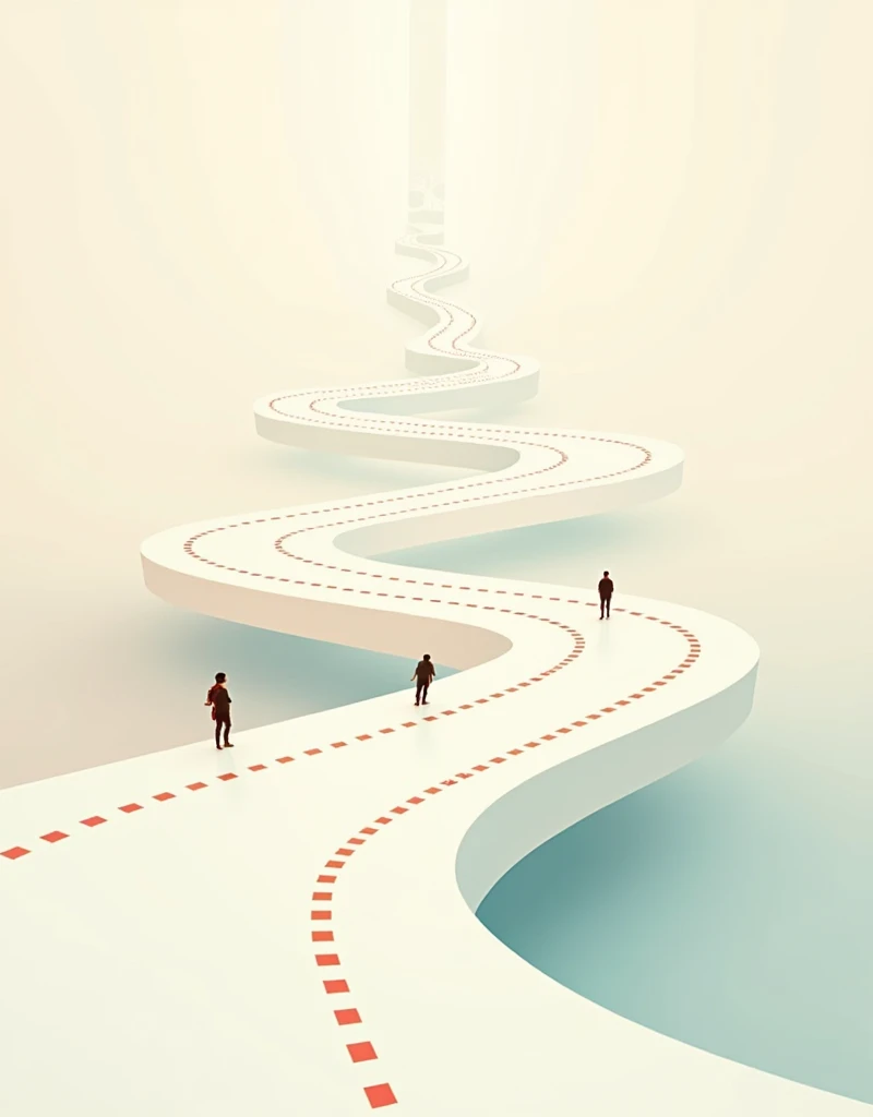 A series of interconnected paths or trails, symbolizing different journeys or directions, with the phrase "Always Forward" (ever forward). Each path could have a different style (dotted, Solid, etc.) to represent different types of movement in a frame