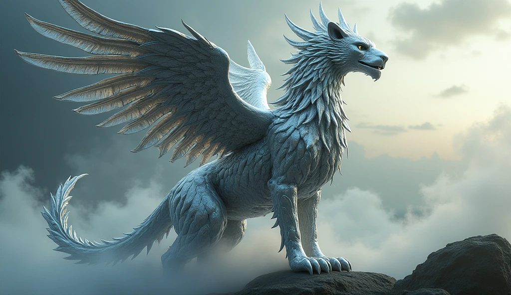 an epic griffin made from liquid metal