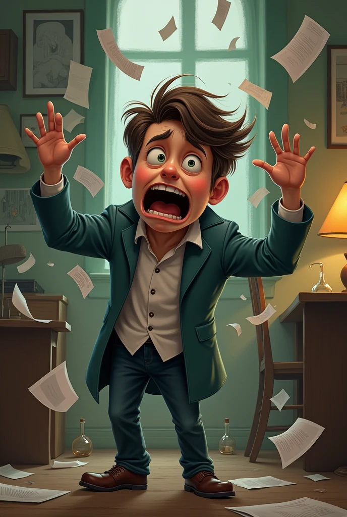 Imagine a person suffering from a fictional disorder where their voice echoes uncontrollably, even without speaking. Each echo causes objects around them to tremble or react—glasses shatter, papers fly, and doors creak open on their own. It’s like having a superpower gone wrong, making daily interactions a chaotic mess. The visuals should combine humor with a sense of bizarre realism, stressing the importance of being prepared with insurance before the unexpected strikes.