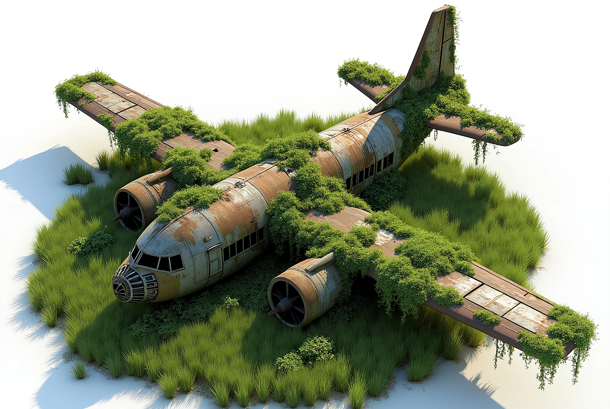 Rust Plane Model Arafed airplane with grass growing on the wings and wings - SeaArt AI