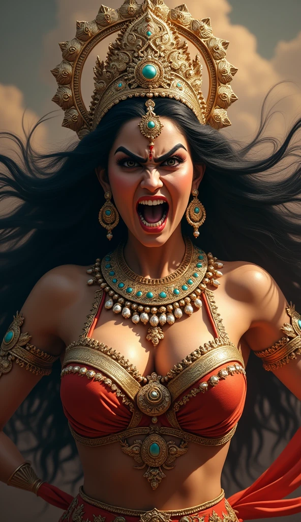 Maa durga angry face fornt side  Breasts, Angry, and full body clothing cavrd