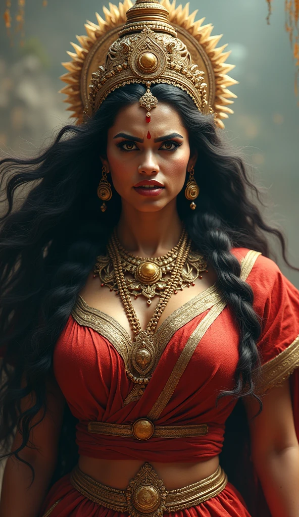 Maa durga angry face fornt side  Breasts, Angry, and full body clothing cavrd