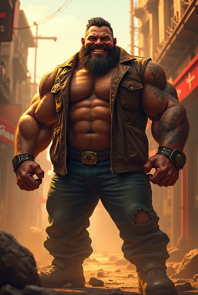 A big, strong man with a wide, toothy smile