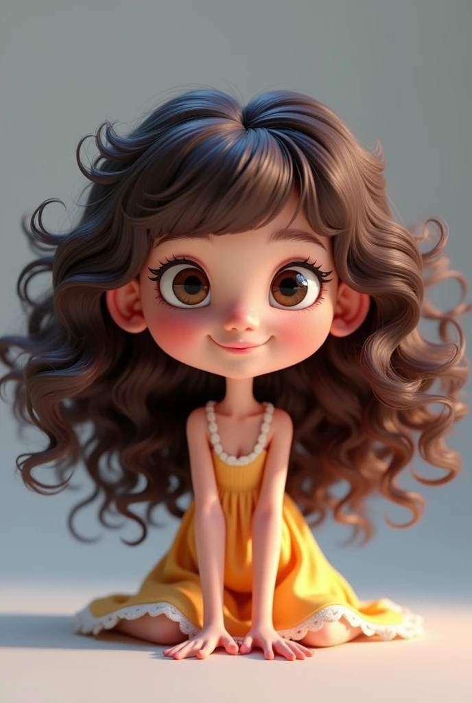 white with curly hair and Disney Pixar style bangs, high quality best quality grey background