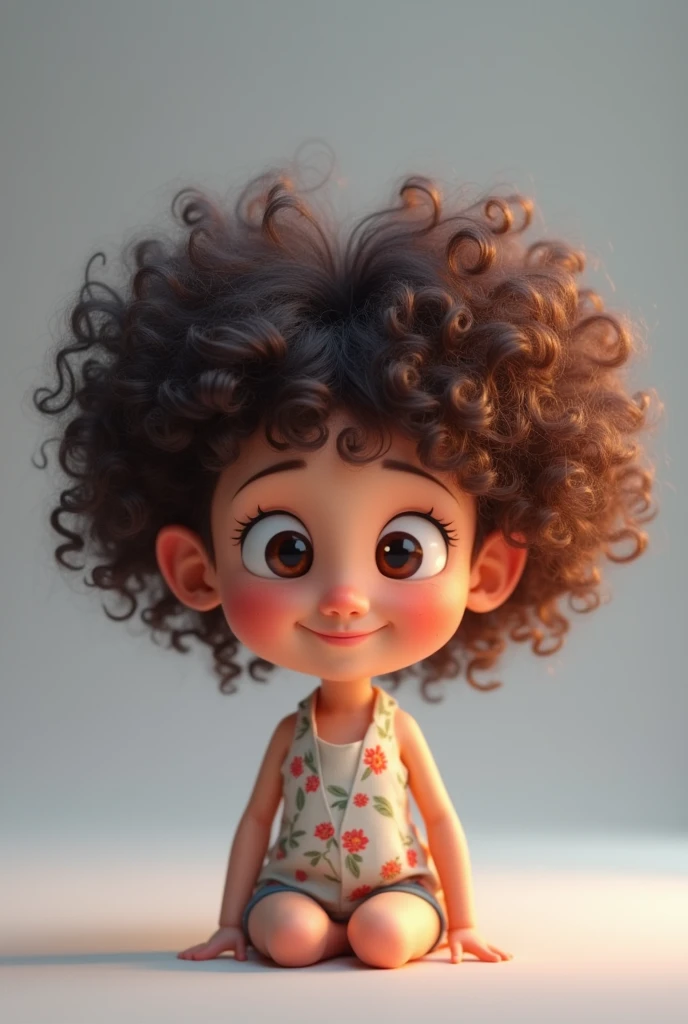 white with curly hair and Disney Pixar style bangs, high quality best quality grey background
