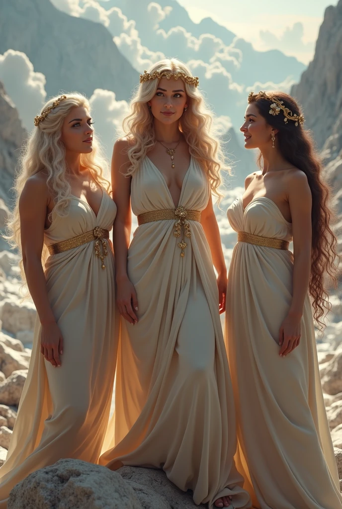 greek gods,hera, hestia,Demeter,Olympus,High resolution, masterpiece, necessary, anatomically correct, The best quality, Awarded many times, detail, details altos, quality, Very detailed, retina, high quality, HD Model, textured skin, UHD, breasts, big breasts, happy, light blush, satisfied smile, Moaning, jealous, Sigh, mischievous, naughty face, cinematic lighting, surrealism, Renaissance, 