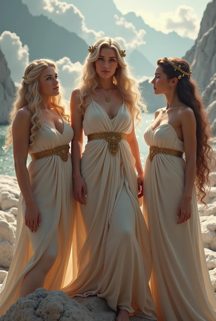 greek gods,hera, hestia,Demeter,Olympus,High resolution, masterpiece, necessary, anatomically correct, The best quality, Awarded many times, detail, details altos, quality, Very detailed, retina, high quality, HD Model, textured skin, UHD, breasts, big breasts, happy, light blush, satisfied smile, Moaning, jealous, Sigh, mischievous, naughty face, cinematic lighting, surrealism, Renaissance,