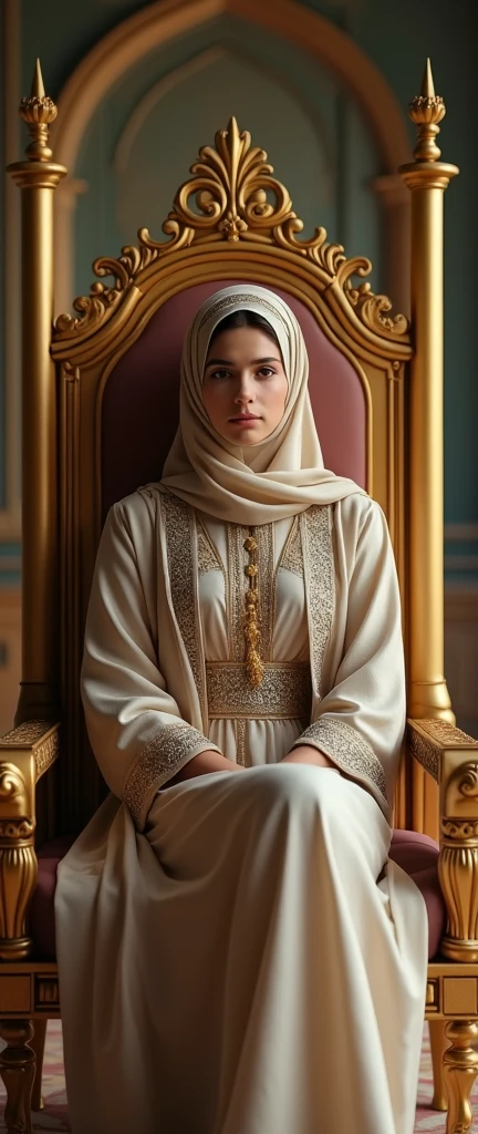 A brave islamic woman princess in the castle, front face, front body