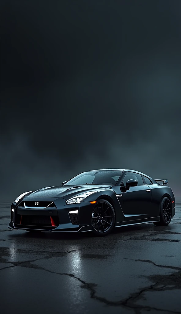 A Nissan GTR on isolated dark