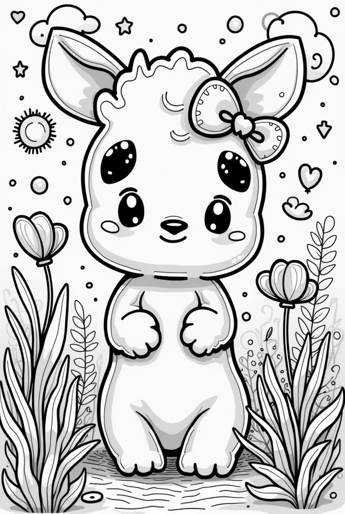 Make kawaii-style coloring drawings for ???? in different shapes that are letter size
