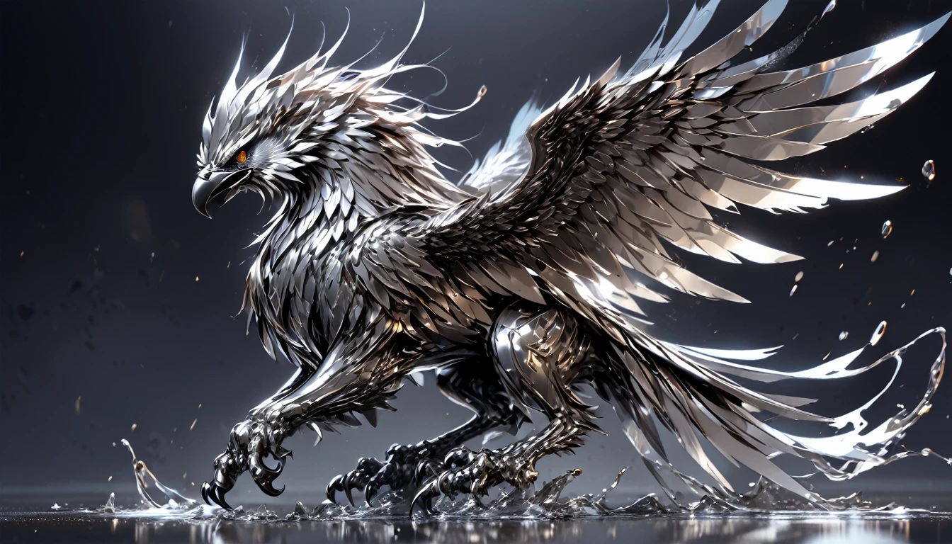 an epic griffin made from liquid metal, Liquid Metal